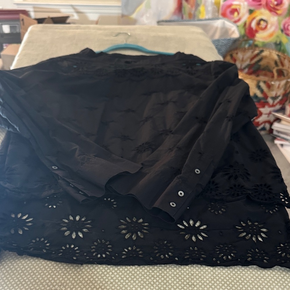 J. Crew Black Eyelet Floral Long Sleeve Top